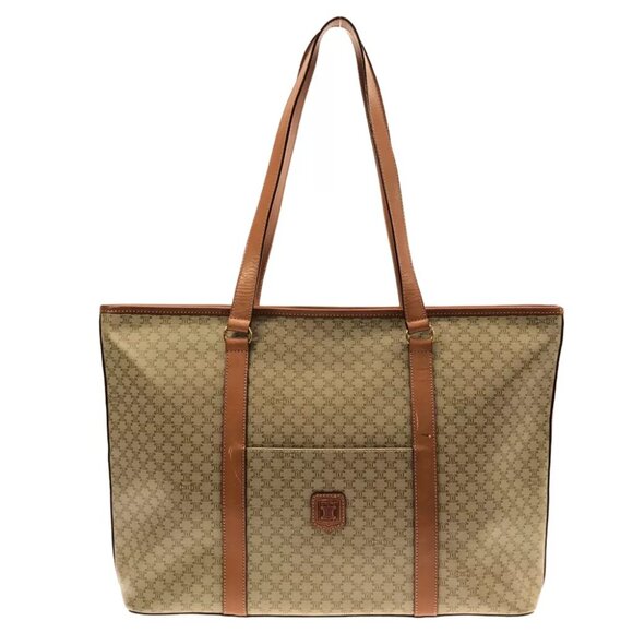Auth CELINE Macadam Beige Light Brown PVC Leather Shoulder Bag - Picture 1 of 13